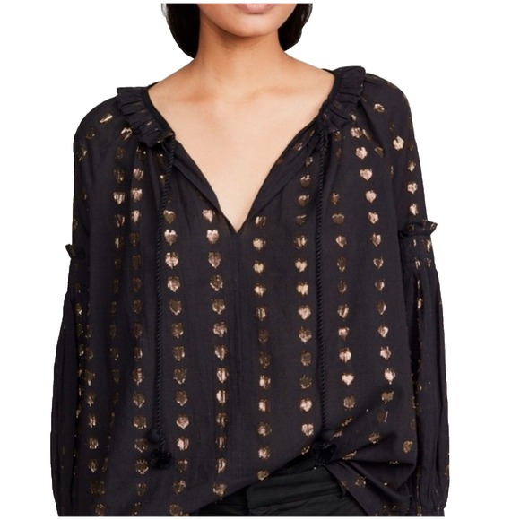 SEA New York Womens Large Blouse Top Laura Long Sleeve Boho Femme Black Gold - Picture 1 of 16